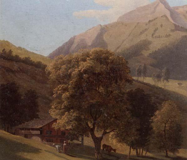 unknow artist A mountainous landscape with a maid before a chalet in a valley Sweden oil painting art